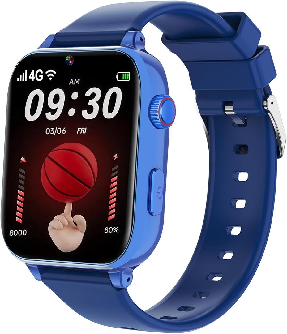 4G Kids Smart Watch for Boys Girls, Kid Watch Phone Ages 4-12 with Call, GPS, SOS, Video Call, Games, Camera, Alarm, Touchscreen Smartwatch for Children Birthday Gift (Includes SIM Card),Navy Blue