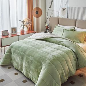 3-Layer Luxury Flannel Fleece Thick Bed Blanket Full Queen Size, Soft Plush Velvet Sherpa Blanket with 2 Pillow Shams Heavy Warm for Winter, Breathable n Washable, Mint Green (Queen 86"x86")