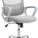Home Office Computer Desk Chair, Ergonomic Mid-Back Mesh Swivel Rolling Work with Wheels, Comfortable Lumbar Support, Comfy Arms, Bedroom, Study, Dorm, Student, Adults (Grey)