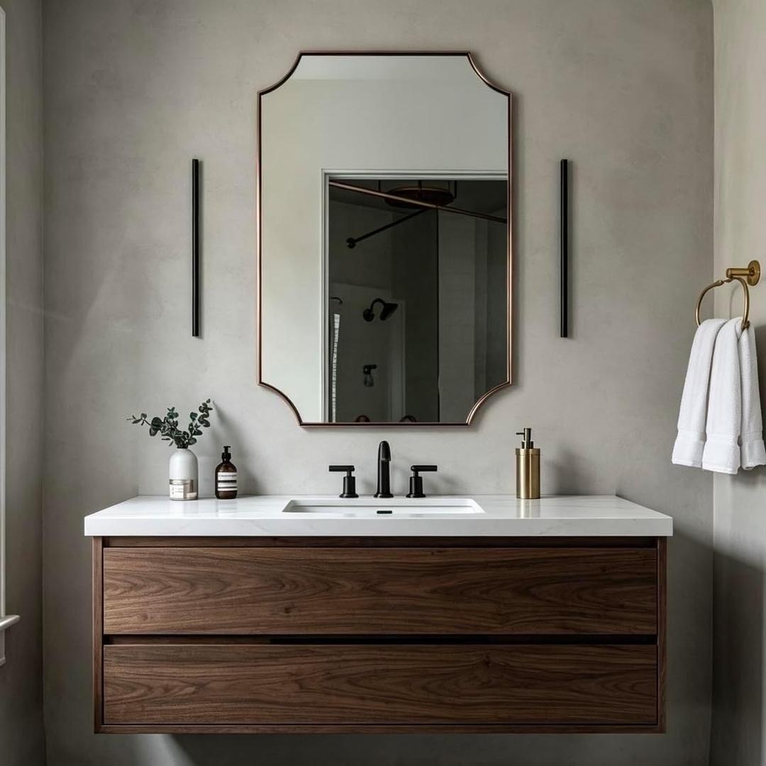 ANDY STAR Brushed Bronze Bathroom Mirror, 24x36 Inch Scalloped Mirror for Bathroom, Antique Bronze Rectangular Mirror with Premium Stainless Steel Metal Frame, Thin Frame Deep 1"