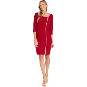 R&M Richards Elegant Knee Length 3/4 Sleeve Asymmetric Neckline Dress W/ & Rhinestone Trim & Slit (12)