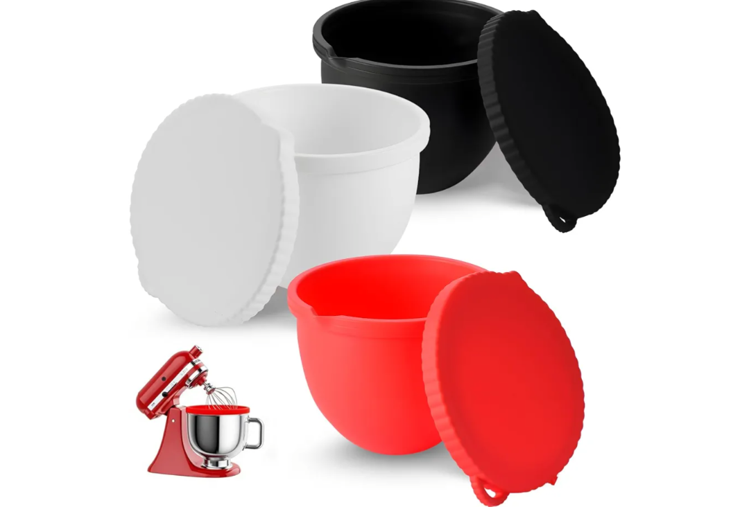 MixAid™ Silicone Bowl Liners for KitchenAid Tilt-Head 5 Qt Stand Mixers – 3 Silicone Liners & Lids – Replacement Mixer Accessories – Dishwasher Safe – Mixing Bowl Inserts – Not for Bowl-Lift Models