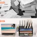 LEKETREE Desk Organizers and Accessories, 3-Tier Paper Organizer with 5 Vertical File Holders, File Organizer for Desk (Black With Drawer, 3T With Drawer)