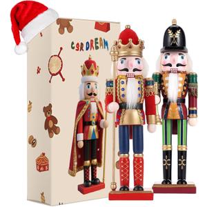 11.8 Inch Wooden Nutcracker Ornaments(Christmas Decorations Nutcracker Figures)(Festive Collectible Gift) for Table Desktop Fireplace Thanksgiving Christmas Decor,Trumpeter&King