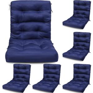 Hoteam 6 Set Patio Chair Cushions Outdoor High Chair Cushion 20 x 40 Inch Waterproof Patio Seat Rocking Indoor Thickened Pad(Solid Color Style,Navy Blue)