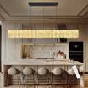 Rectangular Crystal Chandelier Dimmable LED Linear Chandeliers for Dining Room Remote Ceiling Pendants Light Fixture for Kitchen Island Black, Long 59"