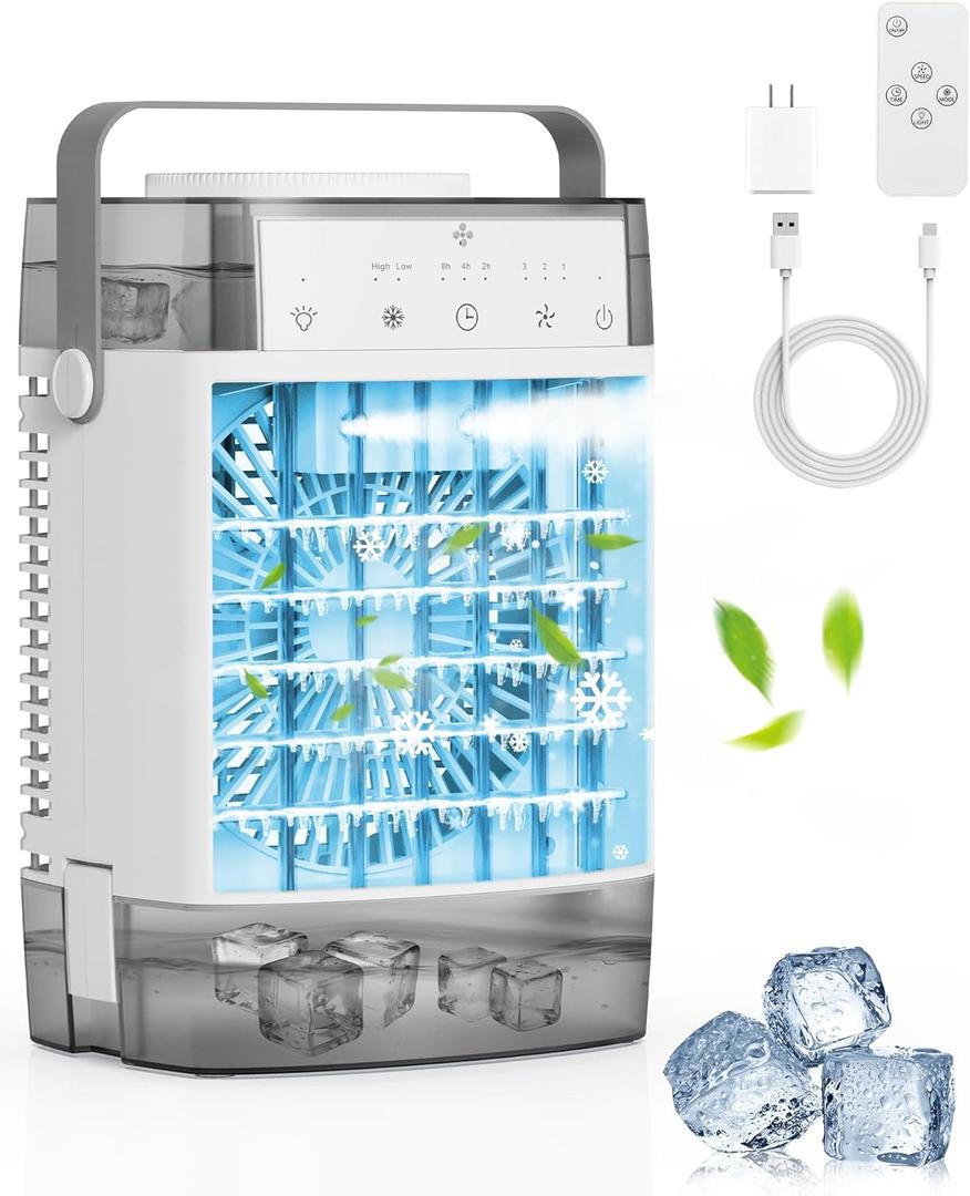 Portable Air Conditioners, 1000ml Portable Air Conditioner, 1600ml Portable AC Unit with 2/4/8 Hour Timer, Powerful 3 Speed 7 Color LED Evaporative Air Cooler (Grey 1)