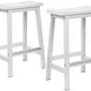 Signature Solid Wood Saddle-Seat Kitchen Counter-Height Stool, 24-Inch Height, White - Set of 4