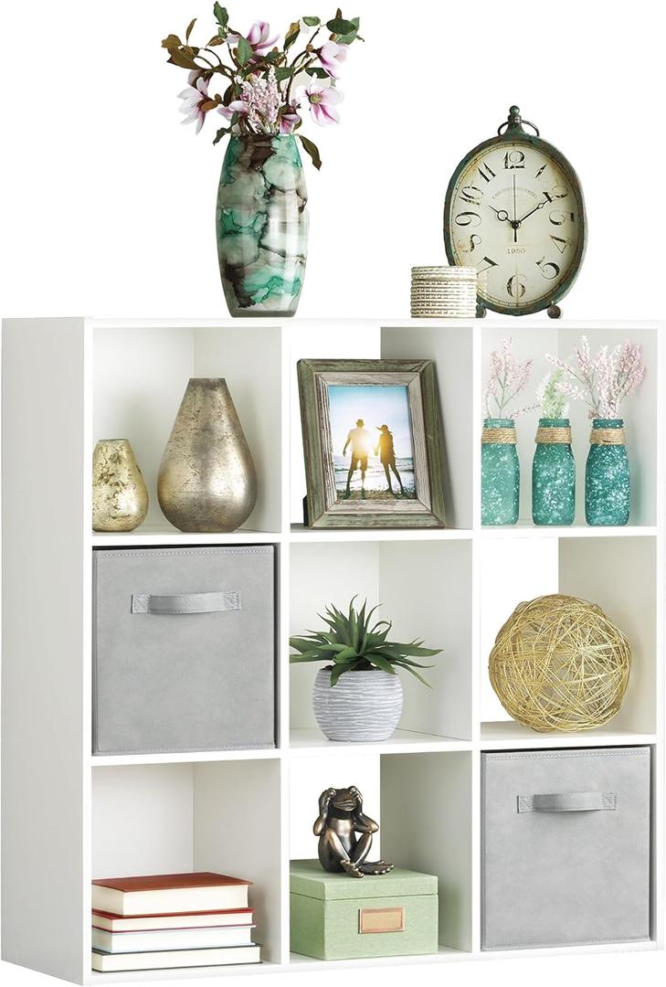 Whitmor 9 Cube Storage Organizer, 3 Tier Stackable MDF Bookcase, Open Storage Display Bookshelf, Storage Cabinet for Living Room, Bedroom, Home, Office, 35.5" L x 11.7" W x 35.5" H, White