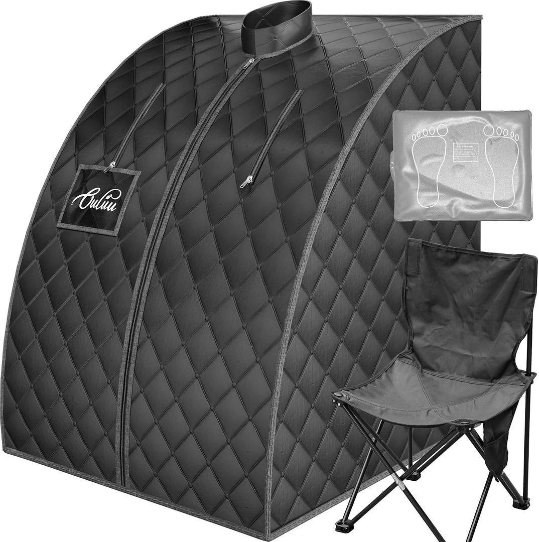 ouluu Infrared Saunas for Home, Portable Dry Sauna with Heating Foot Pad, Infrared Sauna with Sauna Chair, 2.6 x 2.6 x 3.5, Black and Blue