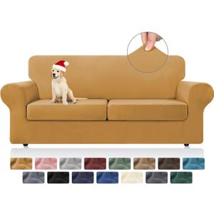 KEKUOU 3 Pieces Stretch Couch Covers for 2 Cushion Couch Sofa pet Friendly Sofa Covers Washable Soft Elastic Dogs Furniture Protector (Loveseat,Golden)