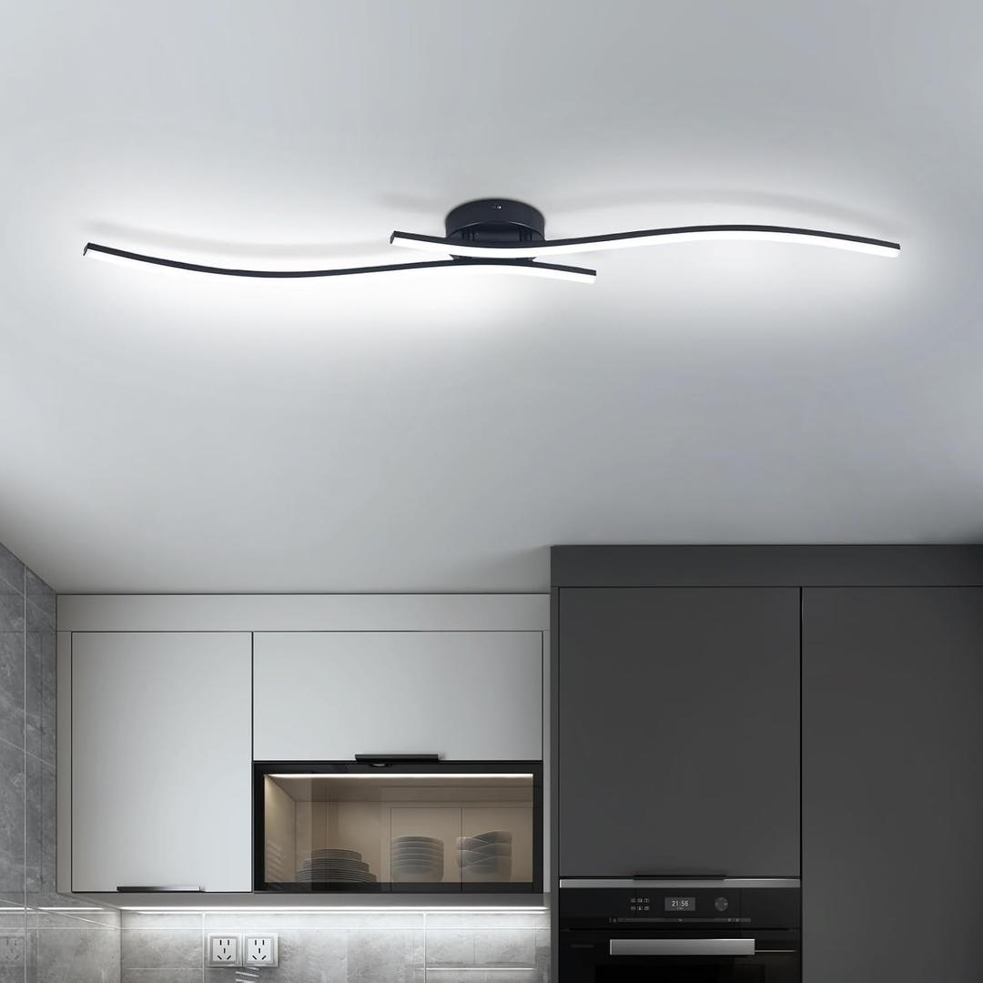 28W Linear Ceiling Light Black Modern LED Ceiling Light Fixture 6000K Aluminum 39.37Inch Long Ceiling Lamp for Hallway, Kitchen, Bedroom, Dining Room