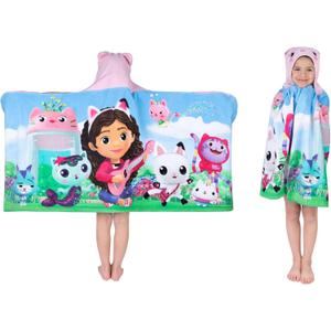 DreamWorks Gabby's Dollhouse Bath/Pool/Beach Soft Cotton Terry Hooded Towel Wrap, 24 in x 50 in, By Franco Kids