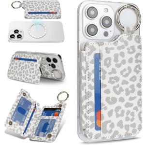 Cavor Magnetic Wallet for iPhone 17/16 Pro Max/15 Pro/14 Plus/13/12 Series,Compatible with MagSafe Wallet,Magnetic Card Holder with Adjustable Stand,for iPhone magsafe w allet -Leopard White