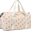 BLUBOON Duffle Bag Girls Kids Cute Gym Bag with Shoes Compartment & Wet Separation Waterproof Sports Overnight Travel Bag (A Strawberry Corduroy)