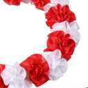 Handmade Graduation Ribbon Leis Hawaiian Leis with Wood Beads Two-Tone Grad Flower Leis for College High School Graduation Party Accessories (Red and White)