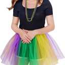 Sucrain 6PCS Mardi Gras Costume Accessories Set Women Tutu Skirt, Faux Feather Headband, Mask, 3PCS Beads for Women Carnival Party Outfit Supplies