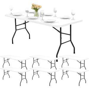 6ft Fitted Tablecloth Rectangle - 6 Pack Outdoor Picnic Table Covers with Elastic, Washable Folding Table Protector for Party Banquet Graduation, 30x72 Inch, White