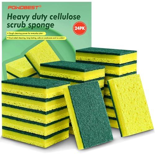 POWOBEST 24 Pack Heavy Duty Scrub Sponges,Multi-Purpose Kitchen Sponge, Efficiently Clean The Surface Stains,Used for Clean Kitchen Pots,Bowls,Bathrooms,Tiles,Wall Good Helper for Home Cleaning Set of 2