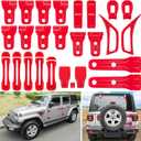 26PCS Full Set Exterior Decoration Trim Kit for Jeep Wrangler JL JLU 2018-2023 Door Hinge Handle Engine Hood Hinge Hood Latch Wheel Eyebrow Side Air Outlet Rear Tailgate Window Hinge Cover (Red)