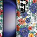 J.west Floral Galaxy S24 Plus Case 5G 6.7 inch - Vintage Blue Flowers Print, Slim Dual-Layer Hybrid Shockproof Bumper with Anti-Scratch Cover, Protective Phone Case for Women Girls