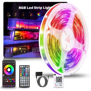 Led Lights for Bedroom 50ft (1 Roll), Color Changing RGB Led Strip Lights with 60 Keys Remote and App Control, Music Sync Led Lights for Room Kitchen Party Home Decor