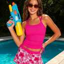Girls Swimsuit 2 Piece Halterneck Tankini Swimsuits with Printed Skirt Drawstring Bathing Suit, Size 13-14 Years (Pink)