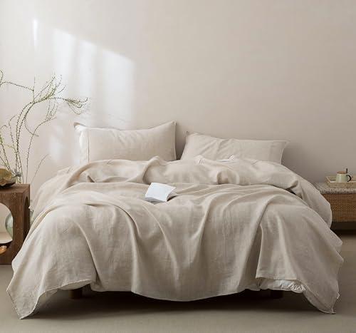Talasily 100% French Pure Linen Sheets Set Queen Size,Oeko-TEX Certified Bedding, All-Season Breathable for Hot Sleepers,16 Inch Deep Pocket Machine Washable 4-Piece (Natural Linen)