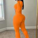 HBQ 2 Piece Sets For Women Casual Contrast Binding Crop Top and Flare Pants Lounge Sets Tracksuit (Orange)2XL