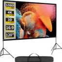 Projector Screen with Stand 120 Inch, 16:9 4K HD Portable Projector Screen Indoor Outdoor, Foldable Wrinkle-Free Movie Screen 160 Front Rear Projection Screen with Carry Bag for Home Movie