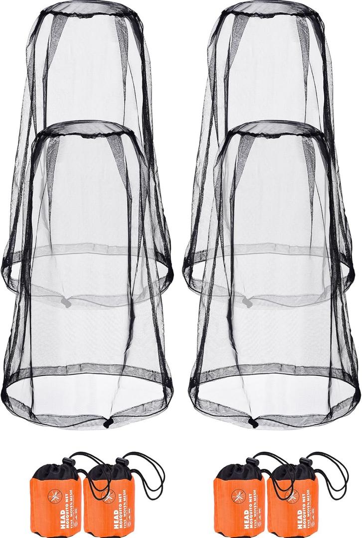 HESTYA 4 Pack Mosquito Head Net Face Mesh Protecting Net for Outdoor Hiking Camping Climbing Mosquito Fly Insects Preventing(Black)
