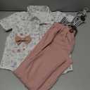 DISAUR Boys Suits 3 Pieces Formal Dress Shirt with Bowtie+Suspender Pants Boy Gentleman Outfits Set (Pink, 4-5T)