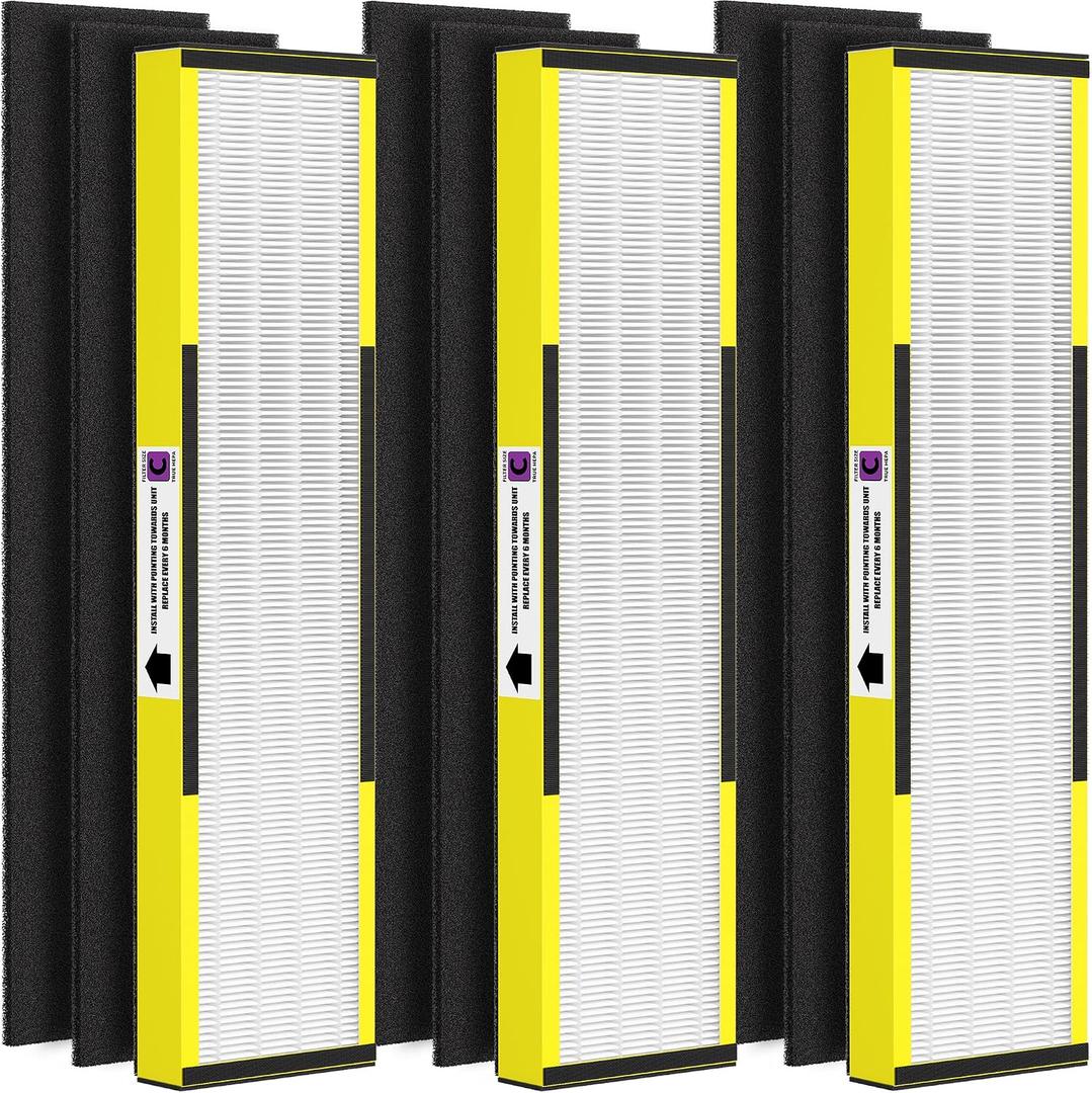 3 Pack FLT5000 True Hepa Replacement Filter C for G-Guardian Purifiers: AC5000, AC5000E, AC5250PT, AC5350B, AC5350BCA, AC5350W, AC5300B, CDAP5500B, AP2800CA, 3 True HEPA Filter and 6 Carbon Pre-Filter