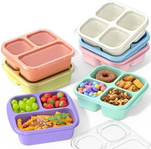 Snack Boxes (6 Pack) Reusable - Stackable Bento Lunch Box Set for Kids and Adults, Sturdy and Easy-to-Clean Meal Prep Containers, Microwave, Freezer, and Dishwasher Safe, BPA-Free (6 COLORS)