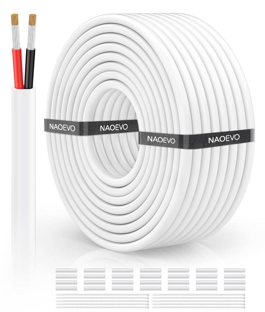 NAOVEO 10 Gauge Wire 2 Conductor Electrical Wire, 10 AWG Stranded PVC Tinned Copper Cable, Flexible/Low Voltage Automotive Wiring for LED Lamps, Marine, Speaker, Appliances (50FT)