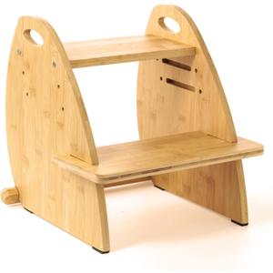 Wooden 2 Step Stool for Kids, Toddler Adjustable Triple Height Step Stool, Bamboo Bird-Shaped Design,300lbs Capacity, Ideal for Bathroom, Kitchen, Bedroom