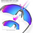 Cycling Glasses with Interchangeable Lenses, Mens Womens Polarized Sports Sunglasses, Running Baseball Cricket Sunglasses (Large, Gray-revo Blue)