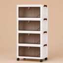 4-Tier Stackable Storage Bins with Lids, 81QT(4*20QT) Foldable Storage Cabinet Organizer with Transparent Front Doors & Wheels, for Toys, Clothes, Books, Bedroom,Nursery, Living Room