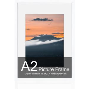 A2 Frame, 16.5 x 23.4 Frame A2 Picture Frame, Solid Wood White Poster Frame-Horizontal and Vertical Wall Hanging for Home, Exhibition, Cafe (White)