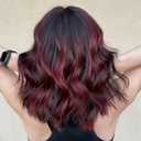 Short Black Red Bob Wig with Bangs for Women Natural Looking Heat Resistant Synthetic Wig Red Black Wavy Bob Wig for Daily Party Cosplay Use 14 Inch