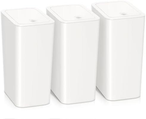 RTWDKFQ 3 Pack 4 Gallon Bathroom Small Trash Can with Lid, 15L Slim Garbage Bin Wastebasket with Pop-Up Lid for Bedroom, Office, Kitchen, Dorm, Fits Under Desk