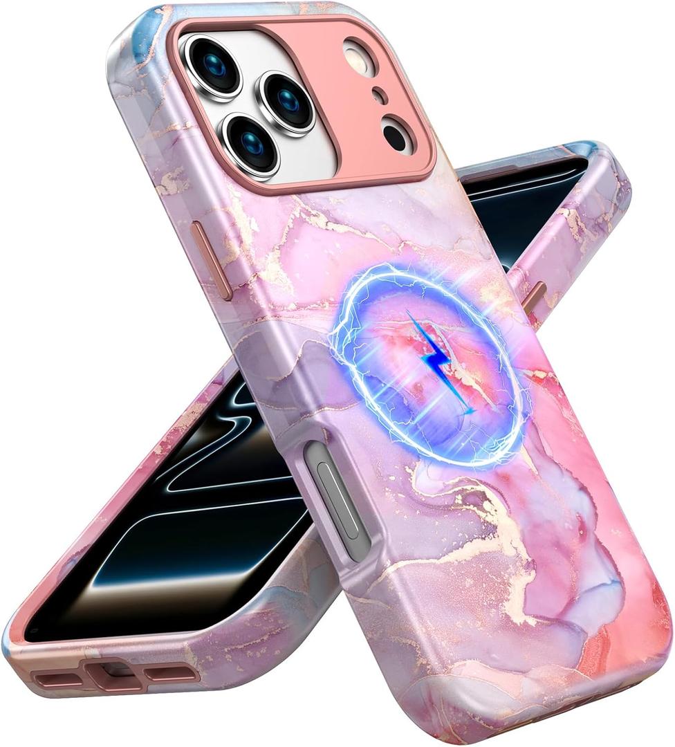 for iPhone 17 Pro Max Case,Shockproof Dropproof Protective Phone Magsafe Wireless Bumper Cover,Heavy Duty Protection Hybrid Designed for Anti Drop,Anti Scratch,Red Marble