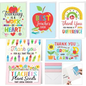 Capoda 24 Pack Teacher Appreciation Gift Card Holders Thank You Teacher Appreciation Cards Bulk With Envelope Sticker for Cash Money Teaching Week Birthday Retirement End of Year Gratitude Gift Idea