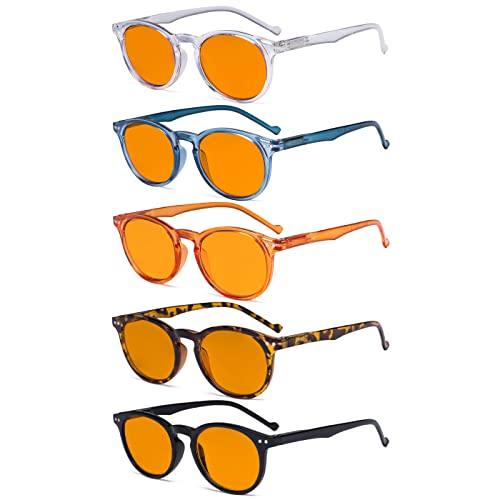 Eyekepper 5 Pack Blue Light Filter Glasses Women Oval Round Computer Reading Glasses Orange Tinted +1.50