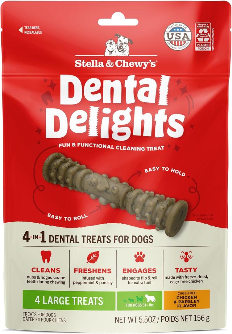 Stella & Chewy's Dental Delights with Freeze-Dried Chicken - Large Dental Treats for Dogs, 5.5 Ounce Bag, BBD: JAN/01/2027