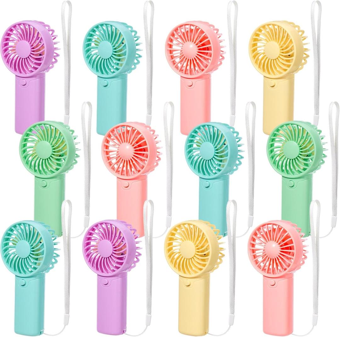 Rossesay 12 Pcs Mini Portable Fan Handheld Battery Operated Portable Small Personal Fans for Summer Beach Indoor Outdoor Travel Cooling Gift (Macaron Colors)