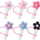 2 x 6Pcs Flower Glitter Cap Straw Cover Cap for Stanley Cup 40oz/30oz Accessories, 10mm Reusable Cute Drinking Straw Topper Accessories, Portable Protector Plugs Decorations Gifts for Party Favors