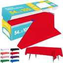 Red Plastic Table Cover Roll - 54IN x 100FT, Table Cloth for Rectangle Table with Slide Cutter, Plastic Table Cloth Disposable with Cut-to-Size Design for Weddings, Banquets, Parties