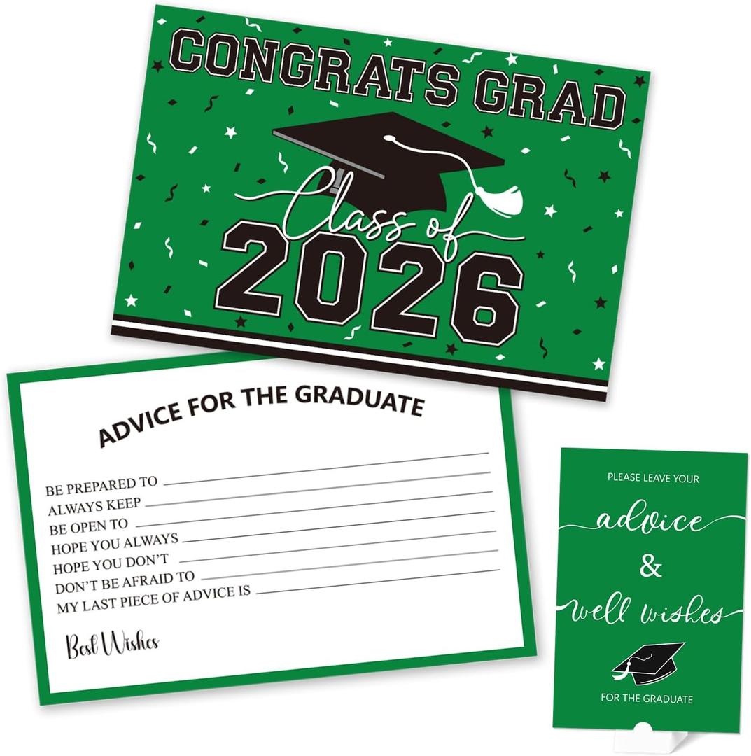 50PCs Graduation Wish & Advice Cards for Class of 2026 - Graduation Party Favors Graduation Decorations, Congrats Grad Graduation Cards to Cherish MemoriesGreen and Black