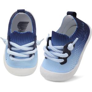 BARERUN Baby Shoes Baby First Walking Shoes Infant Sneakers Wide Toe Box Slip on Shoes Soft Sole Baby Boys Girls Crib Shoes Toddler Breathable Lightweight House Sock Shoes (Blue Change)